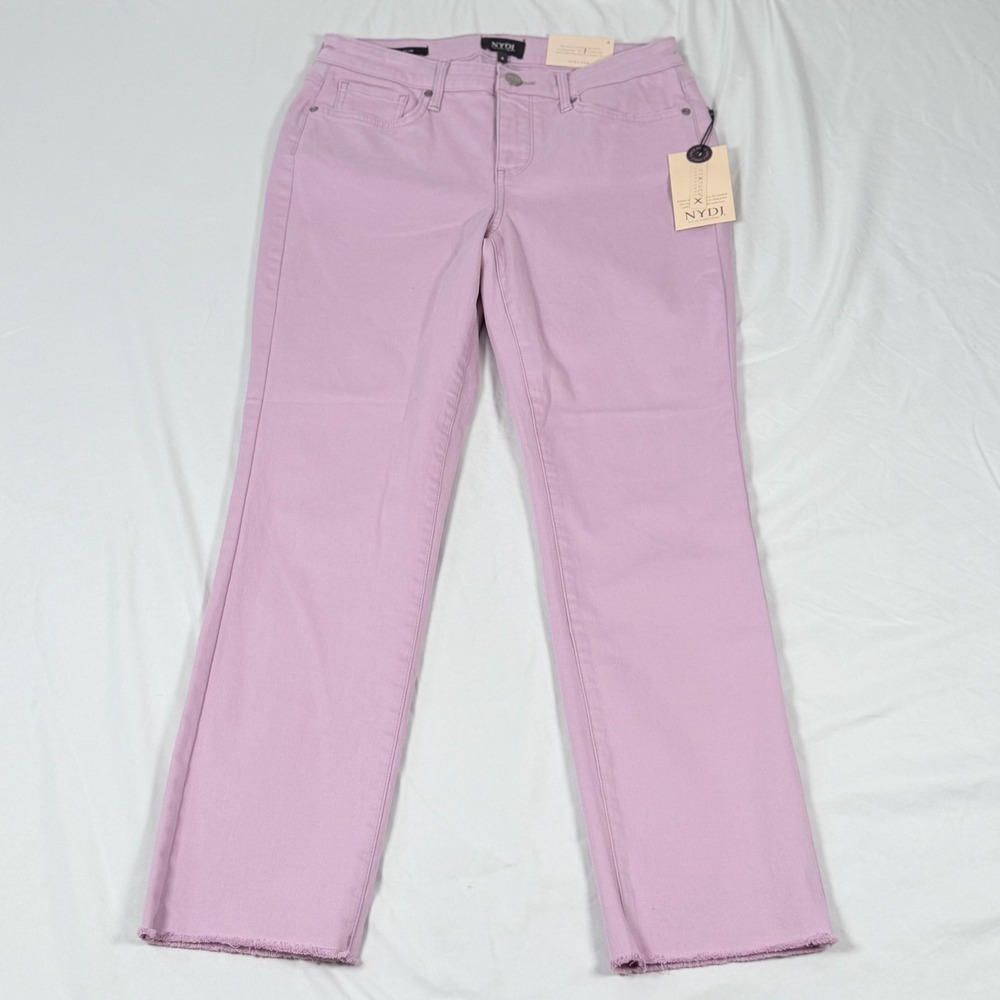 NYDJ Sheri Slim Jeans Denim Womens 4 Mauve Mist Purple Ankle Raw Hem Stretch - Picture 3 of 14